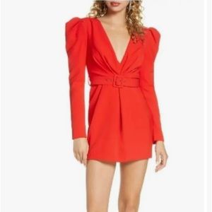 bardot mini dress red long sleeve